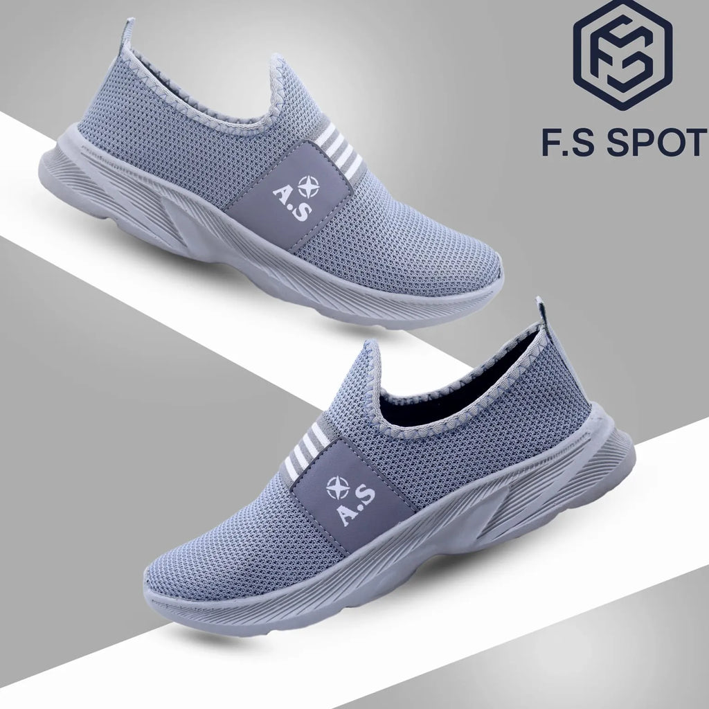 Men’s Lightweight Slip-On Grey Sneakers – Breathable Mesh & All-Day Comfort | FS SPOT
