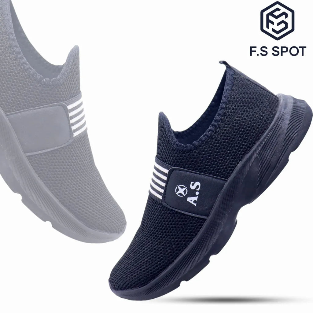 Men’s Lightweight Slip-On Black Sneakers – Breathable Mesh & All-Day Comfort | FS SPOT