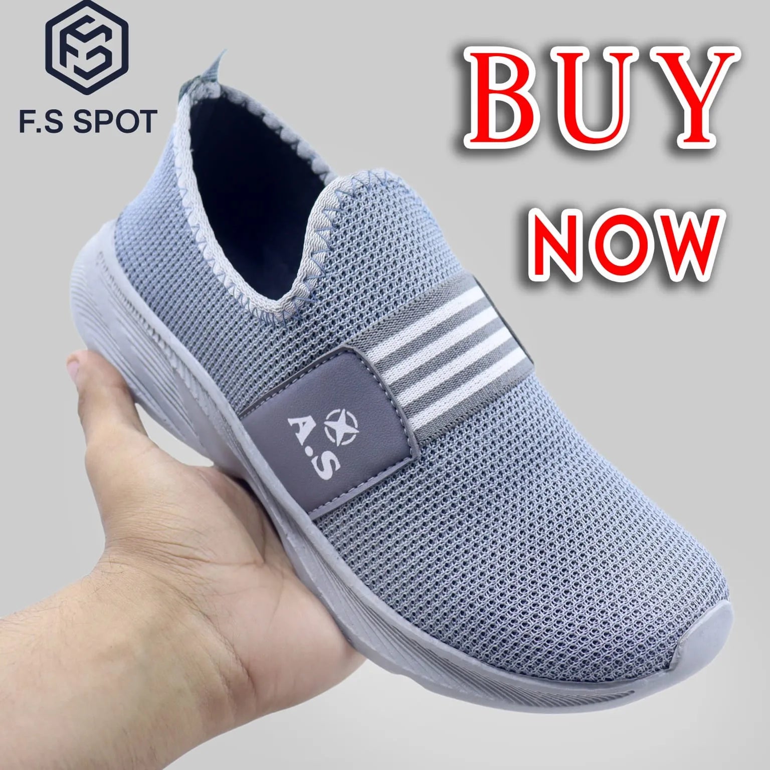 Men’s Lightweight Slip-On Grey Sneakers – Breathable Mesh & All-Day Comfort | FS SPOT